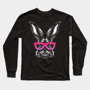 Hipster Bunny Rabbit Face Glasses Vintage Animal Lovers Long Sleeve T-Shirt